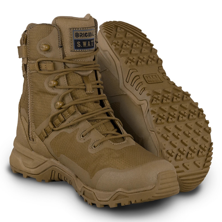 Bota original swat alpha fury con cremallera lateral marrón coyote