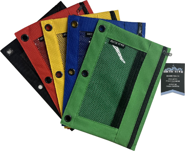 Pencil Pouch Grommet Holes Double Zipper Mesh + PVC Easy View