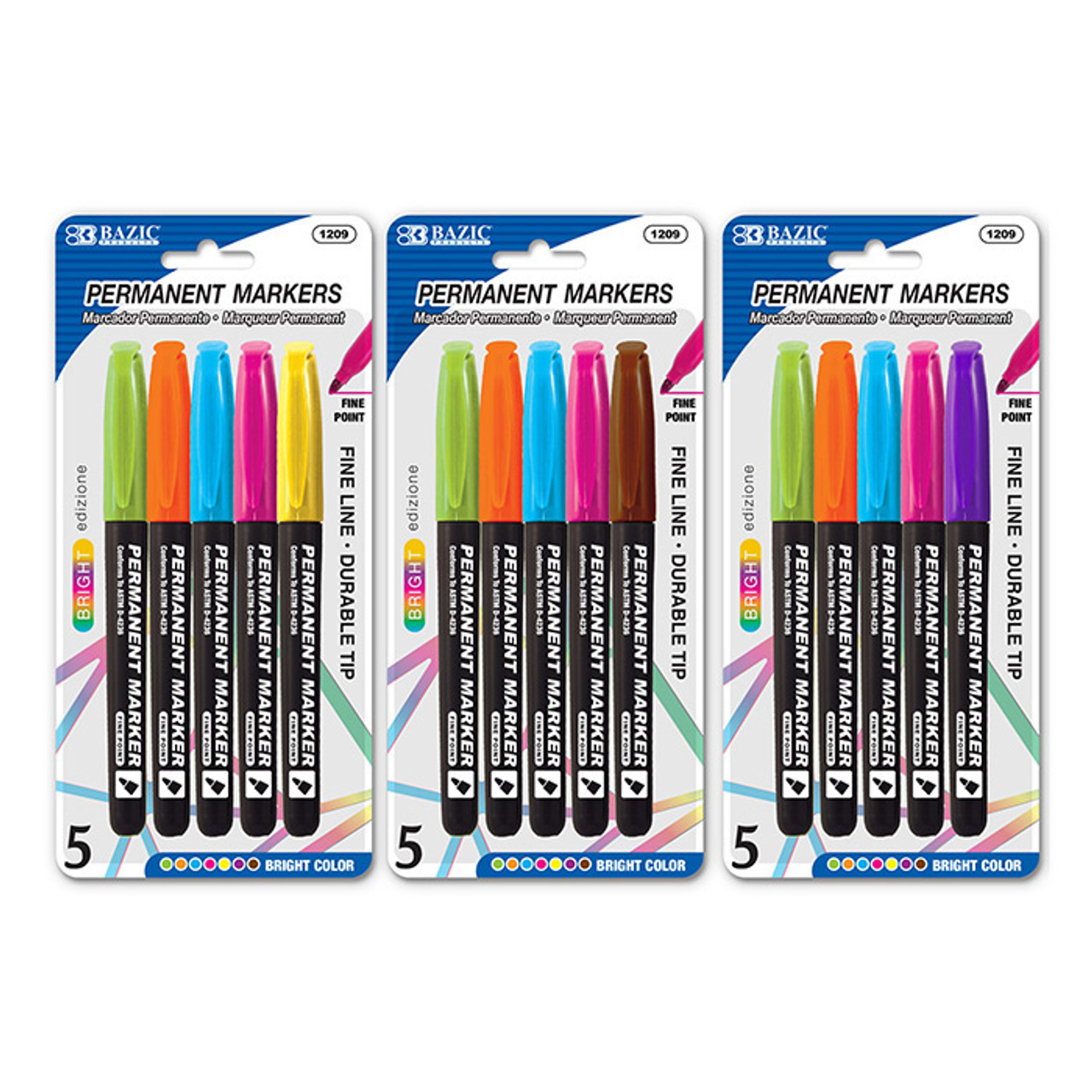 BAZIC Black Fine Tip Permanent Markers w/ Pocket Clip (8/Pack) Bazic  Products