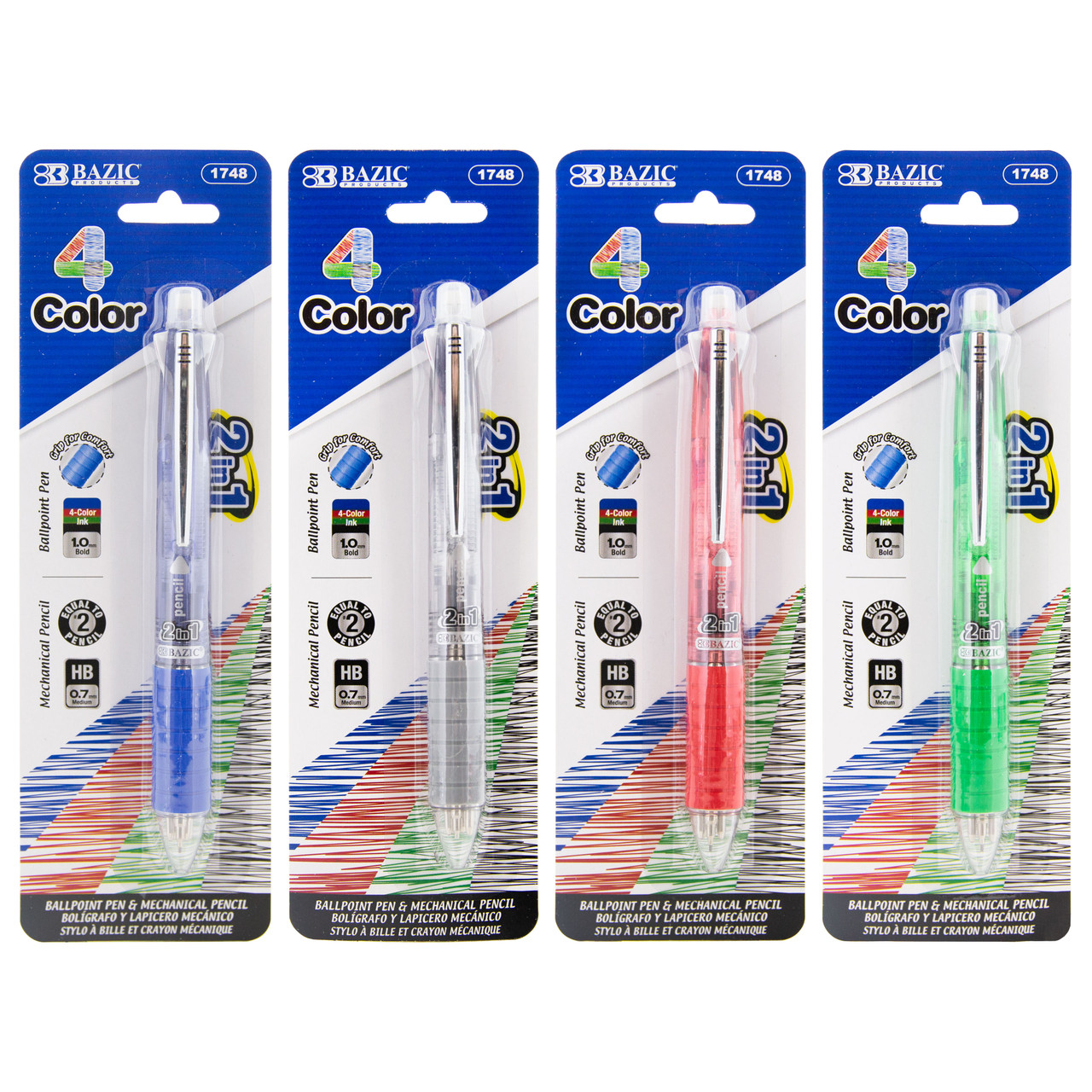 BAZIC 2-In-1 Mechanical Pencil & 4-Color Pen w/ Grip
