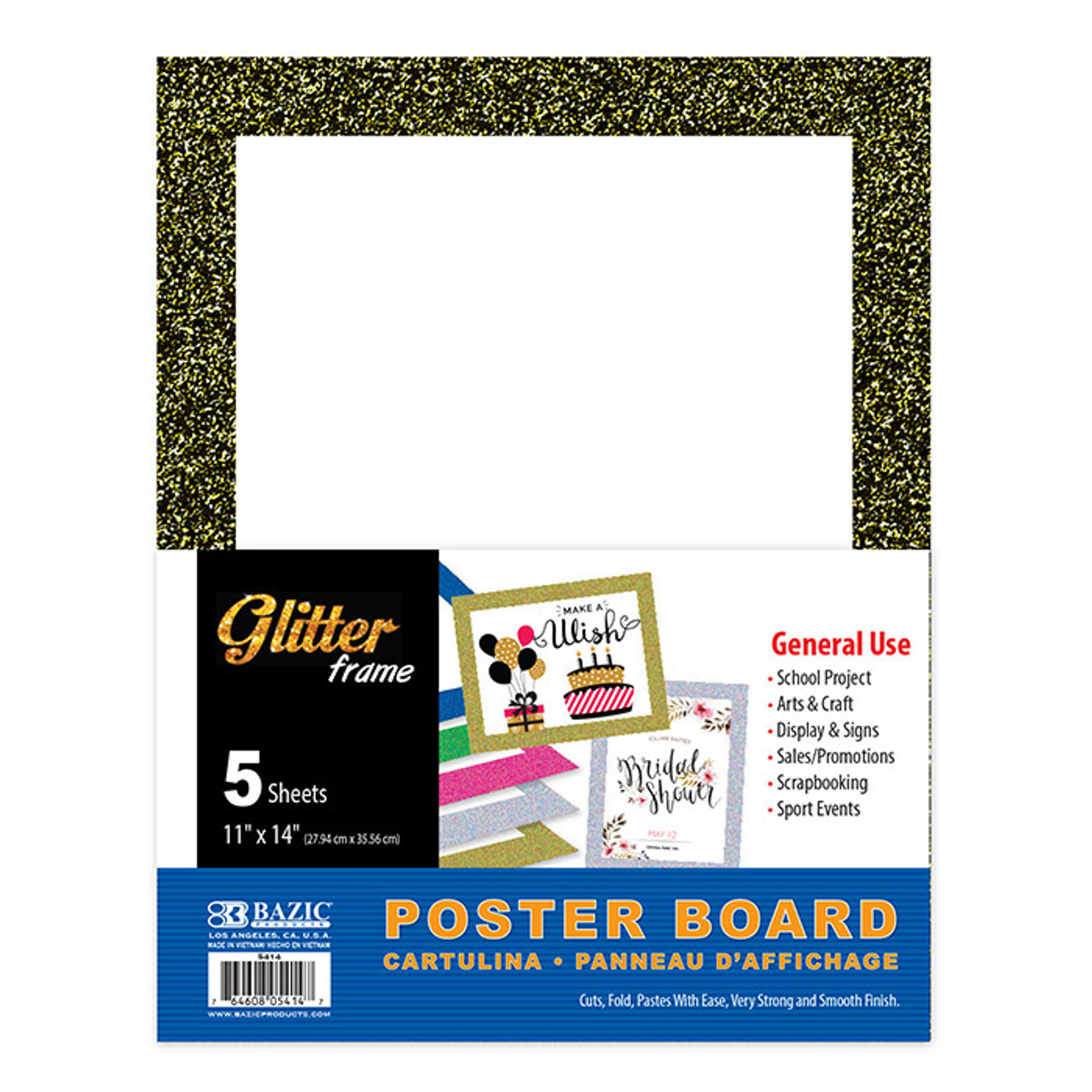 BAZIC 11 X 14 White Poster Board w/Glitter Frame (5/Pack)