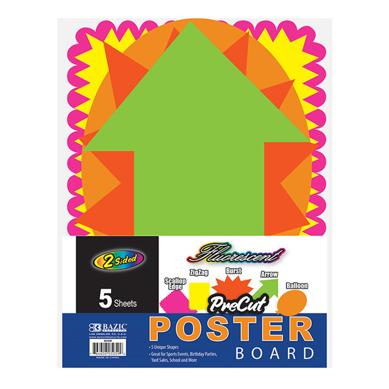 BAZIC Fluorescent Pre-Cut Poster Board Shapes (5/pack)