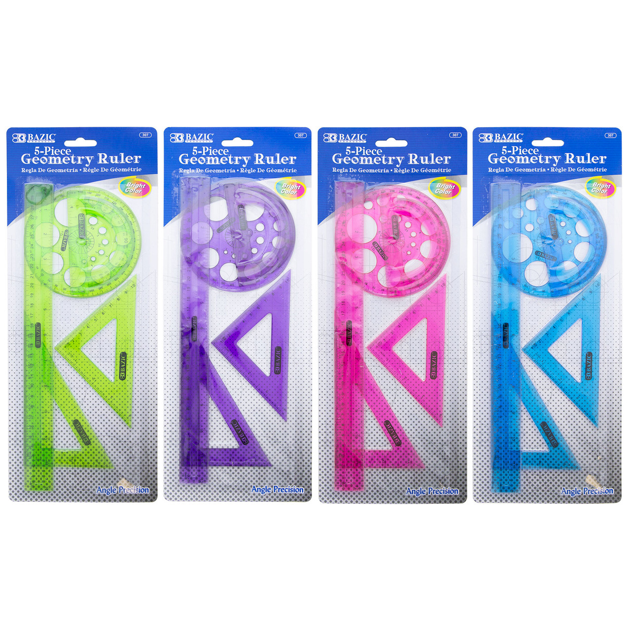 Bazic 4- Piece Geometry Ruler Combination Sets W / Compass