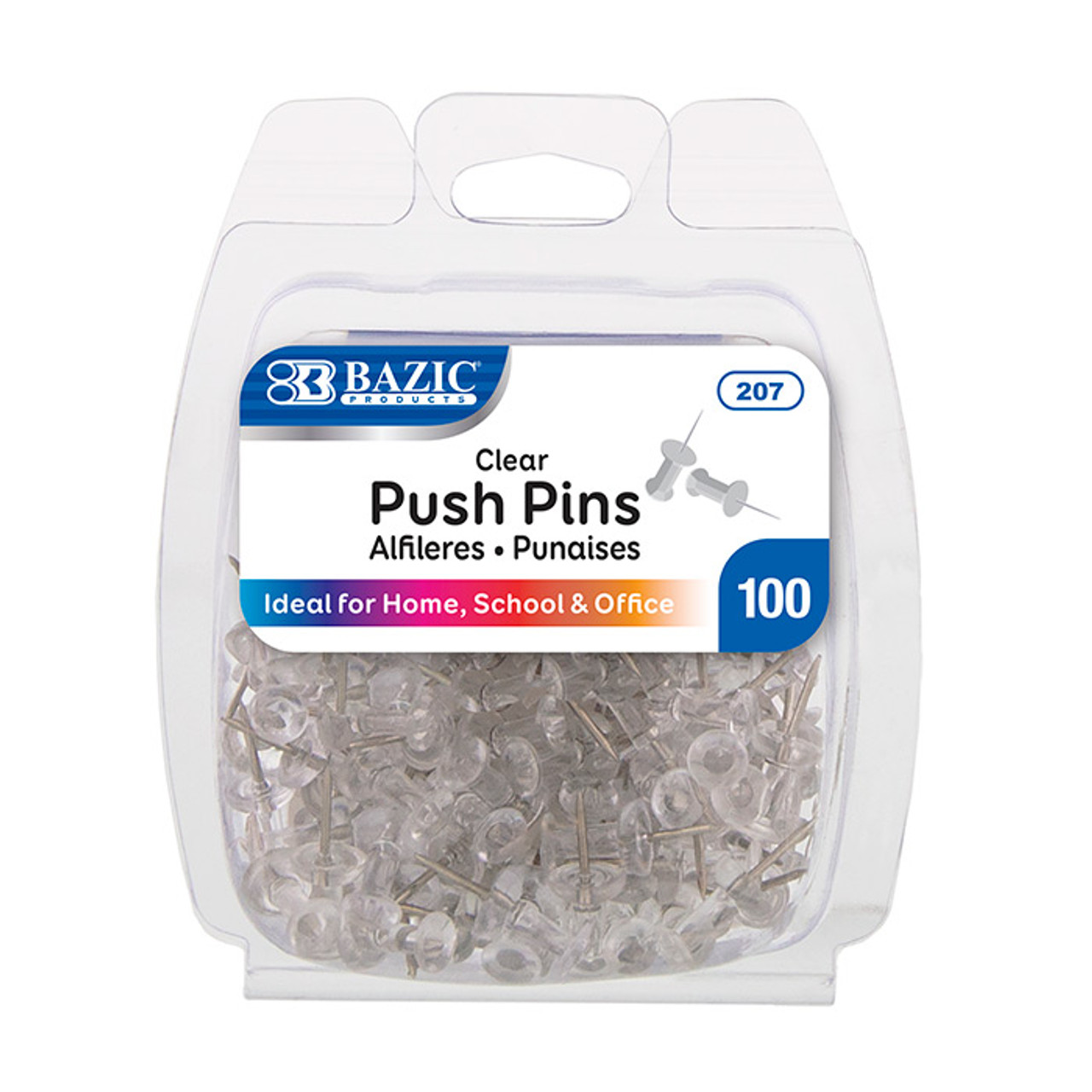 BAZIC Clear Push Pins, 100 Per Pack