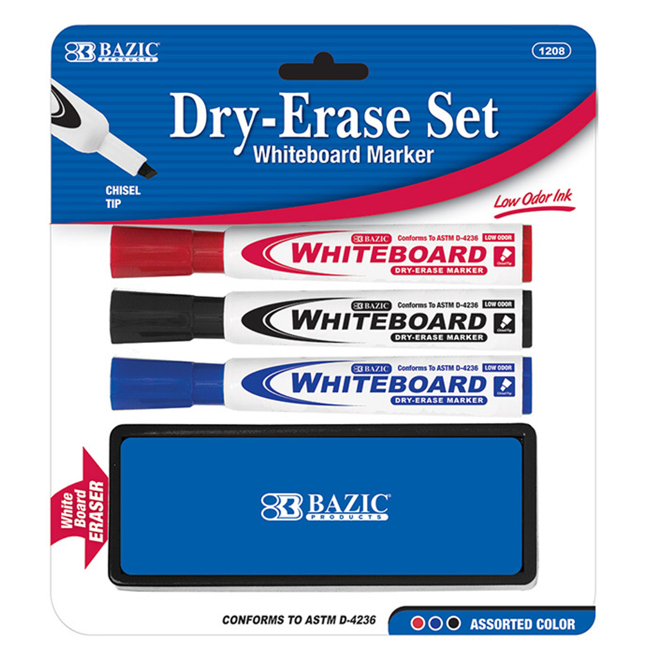Bazic Assorted Color Chisel Tip Dry-Erase Markers (3/pack)