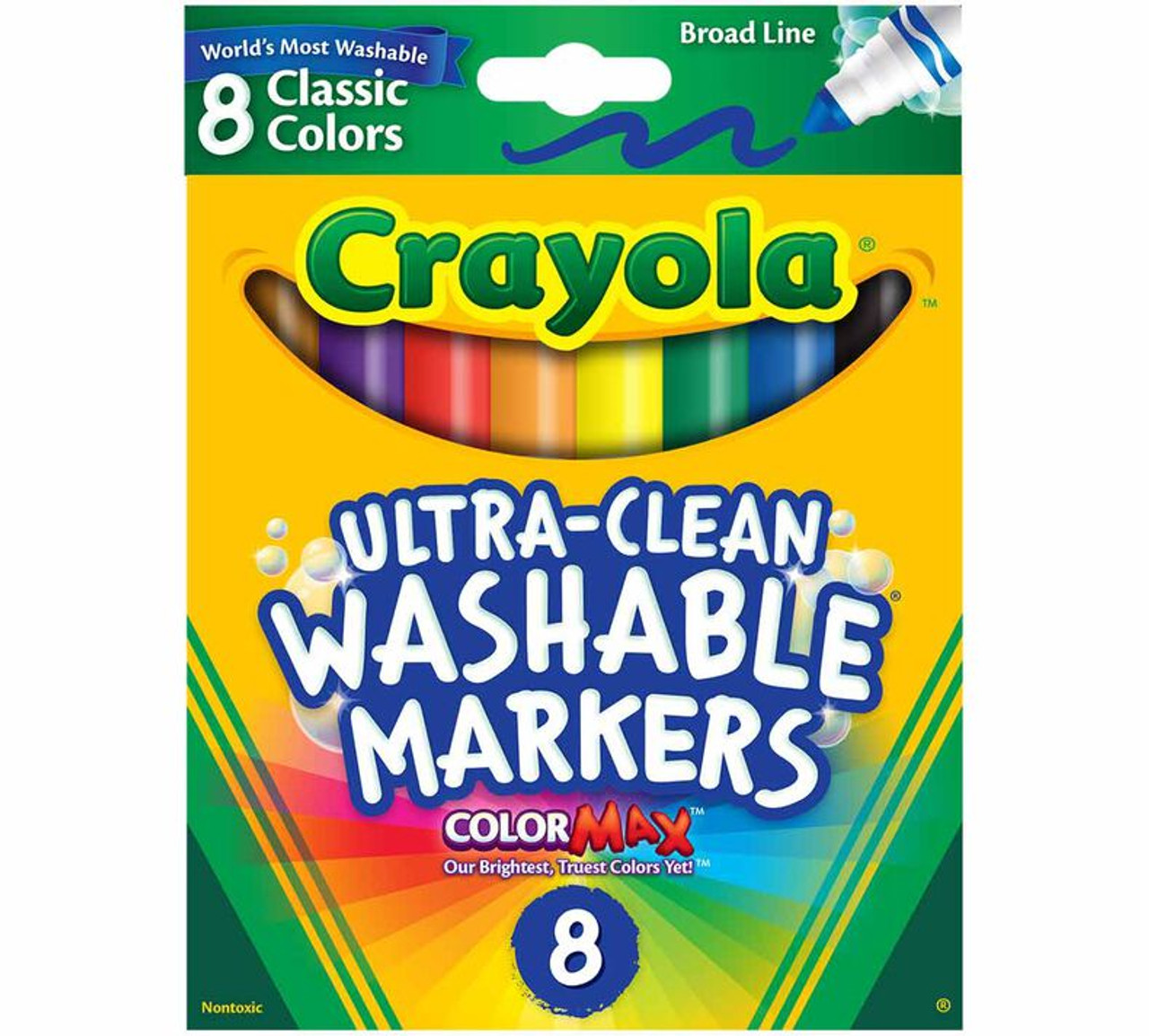 Washable Broad Line Color Markers, 8 Per Box