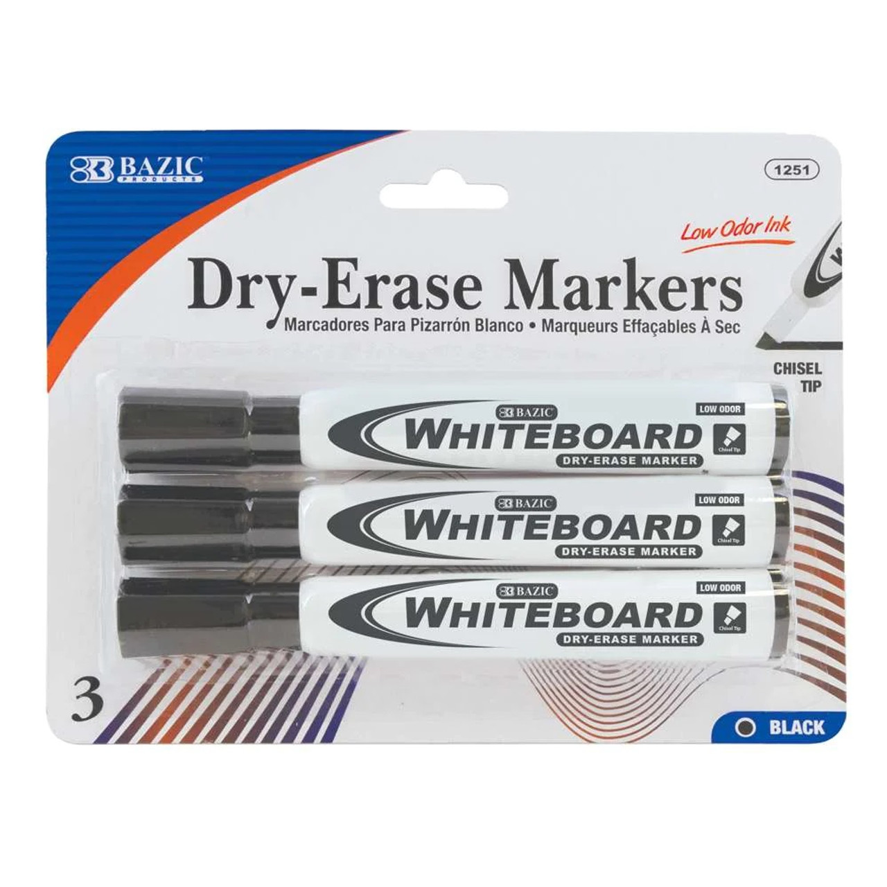 Bazic Bright Colors Chisel Tip Triangle Dry-Erase Markers (3/pack)