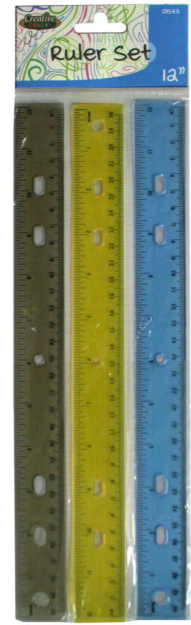 Plastic 12-inch Ruler With Binder Holes