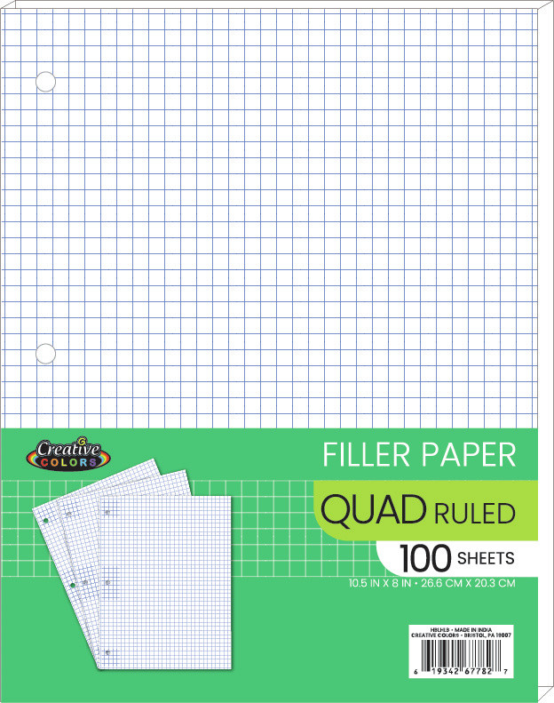 Filler Paper 10.5 X 8" 100 Sheets Quad Ruled