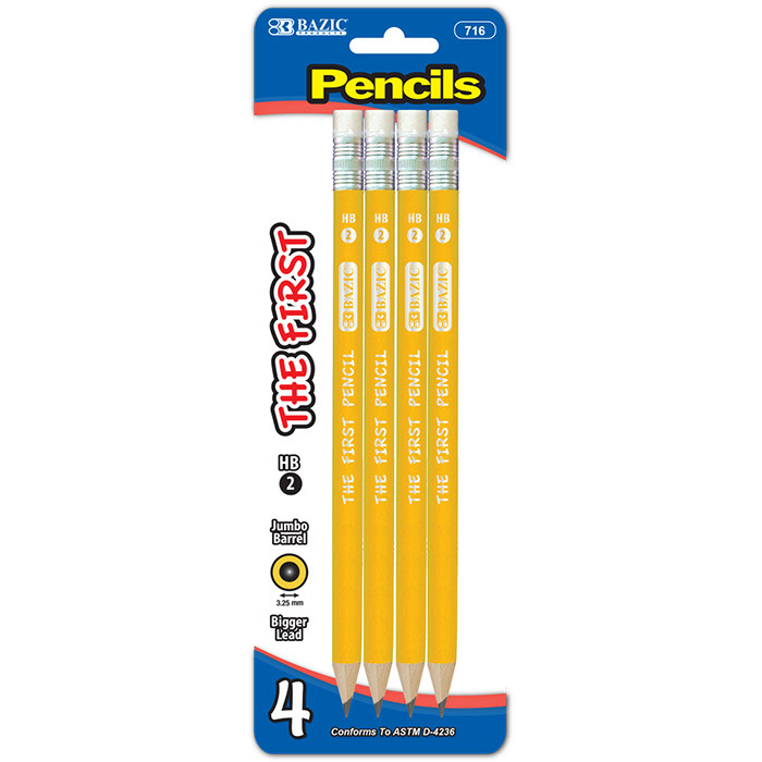 BAZIC Yellow No. 2 (HB) Jumbo Pencil, 4 Per Pack