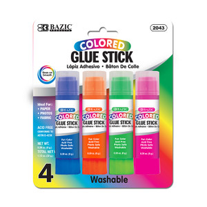 BAZIC 0.28 oz (8g) 4 Washable Colored Glue Stick