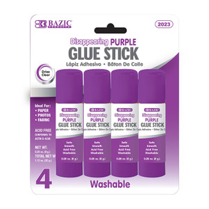 BAZIC 0.28 oz (8g) Washable Disappearing Purple Glue Stick (4/Pack) BAZIC 0.28 oz (8g) Washable Disappearing Purple Glue Stick (4/Pack)
