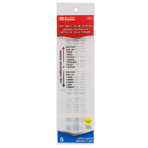 BAZIC 7.87" x 0.43" Dual Temp. Full Size Hot Melt Glue Sticks (5/Box) BAZIC 7.87" x 0.43" Dual Temp. Full Size Hot Melt Glue Sticks (5/Box)