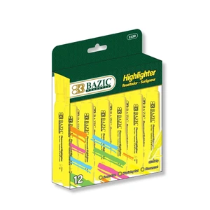 BAZIC Yellow Desk Style Fluorescent Highlighter (12/Box), 12 units per case