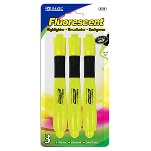 BAZIC Yellow Desk Style Fluorescent Highlighter w/ Cushion Grip (3/Pack) BAZIC Yellow Desk Style Fluorescent Highlighter w/ Cushion Grip (3/Pack)