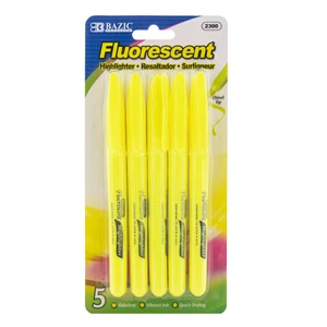 BAZIC Yellow Pen Style Fluorescent Highlighter w/ Pocket Clip (5/Pack), 24 units per case