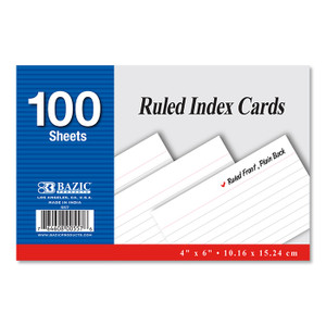 BAZIC 100 Ct. 4" X 6" Ruled White Index Card BAZIC 100 Ct. 4" X 6" Ruled White Index Card