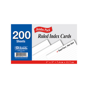 BAZIC 200 Ct. 3" X 5" Ruled White Index Card BAZIC 200 Ct. 3" X 5" Ruled White Index Card