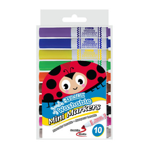 BAZIC 10 Colors Broad Line Mini Washable Markers, 24 units per case