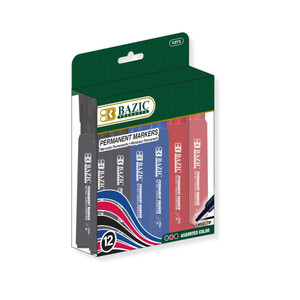 BAZIC Assorted Colors Chisel Tip Desk Style Permanent Markers (12/Box), 12 units per case
