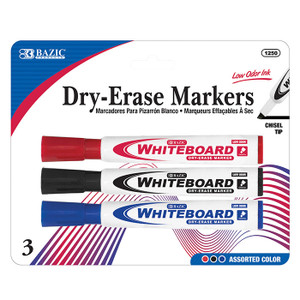 BAZIC Assorted Colors Chisel Tip Dry-Erase Markers (3/Pack) BAZIC Assorted Colors Chisel Tip Dry-Erase Markers (3/Pack)