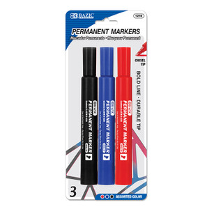 BAZIC Assorted Colors Chisel Tip Jumbo Permanent Markers (3/Pk) BAZIC Assorted Colors Chisel Tip Jumbo Permanent Markers (3/Pk)