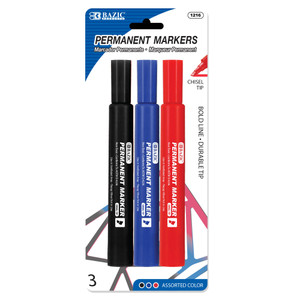 BAZIC Assorted Colors Chisel Tip Jumbo Permanent Markers (3/Pk), 24 units per case