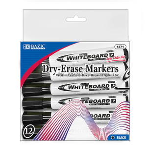 BAZIC Black Chisel Tip Dry-Erase Markers (12/Box) BAZIC Black Chisel Tip Dry-Erase Markers (12/Box)