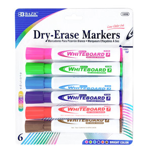BAZIC Bright Colors Chisel Tip Dry-Erase Markers (6/Pack), 12 units per case