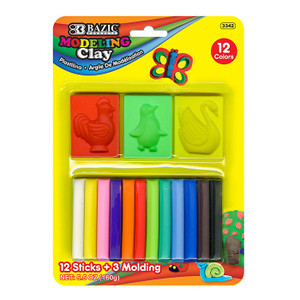 BAZIC 5.64 oz (160g) 12 Color Modeling Clay Sticks + 3 molding