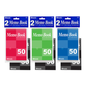 BAZIC 50 Ct. 4" X 6" Top Bound Spiral Memo Books (2/Pack) BAZIC 50 Ct. 4" X 6" Top Bound Spiral Memo Books (2/Pack)