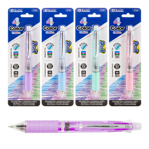 BAZIC 2-In-1 Mechanical Pencil & 4-Fashion Color Pen w/ Grip, 24 units per case