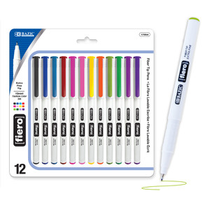 BAZIC 12 Color Fiero Fiber Tip Fineliner Pen, 12 units per case