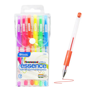 BAZIC 6 Fluorescent Color Essence Gel Pen w/ Cushion Grip, 24 units per case