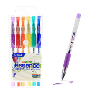 BAZIC 6 Glitter Color Essence Gel Pen w/ Cushion Grip, 24 units per case