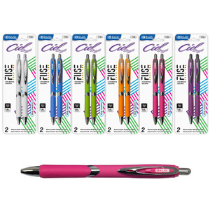 BAZIC Ciel Oil-Gel Ink Retractable Pen w/ Rubberized Barrel & Metal Clip (2/Pack), 24 units per case