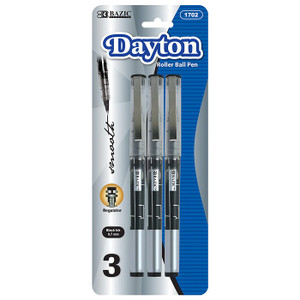 BAZIC Dayton Black Rollerball Pen with Metal Clip (3/Pack), 24 units per case BAZIC Dayton Black Rollerball Pen with Metal Clip (3/Pack), 24 units per case