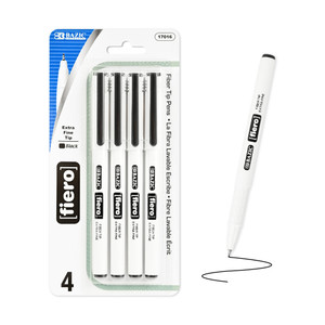BAZIC Fiero Black Fiber Tip Fineliner Pen (4/Pack), 24 units per case