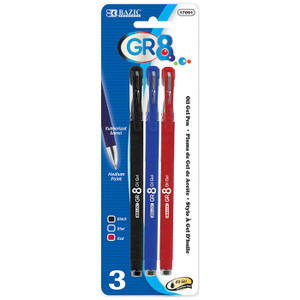 BAZIC GR8 Asst. Color Oil-Gel Ink Pen w/ Rubberized Barrel (3/Pack) BAZIC GR8 Asst. Color Oil-Gel Ink Pen w/ Rubberized Barrel (3/Pack)