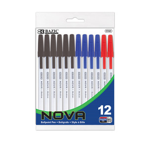 BAZIC Nova Assorted Color Stick Pen (12/Pack) BAZIC Nova Assorted Color Stick Pen (12/Pack)