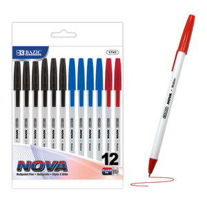 BAZIC Nova Assorted Color Stick Pen (12/Pack), 24 units per case