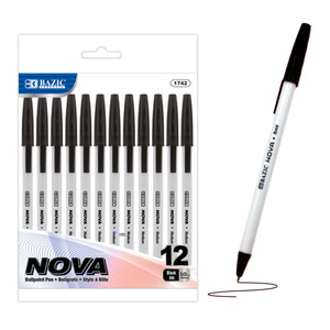 BAZIC Nova Black Color Stick Pen (12/Pack), 24 units per case