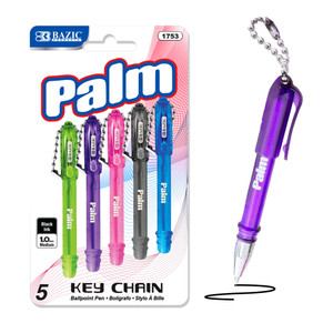 BAZIC Palm Mini Ballpoint Pen w/ Key Ring (5/Pack), 24 units per case