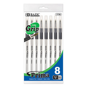 BAZIC Prima Black Stick Pen w/ Cushion Grip (8/Pack) BAZIC Prima Black Stick Pen w/ Cushion Grip (8/Pack)