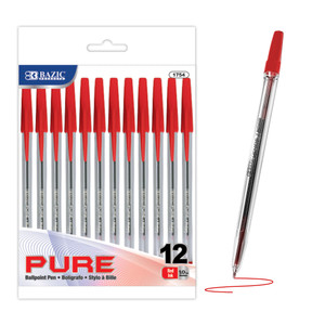BAZIC Pure Red Stick Pen (12/Pack), 24 units per case