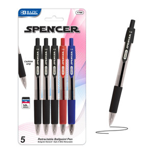 BAZIC Spencer Asst. Color Retractable Pen w/ Cushion Grip (4/Pack), 24 units per case