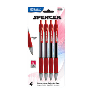 BAZIC Spencer Red Retractable Pen w/ Cushion Grip (4/Pack) BAZIC Spencer Red Retractable Pen w/ Cushion Grip (4/Pack)