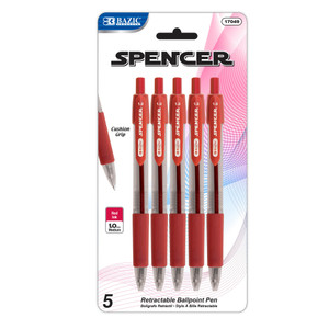 BAZIC Spencer Red Retractable Pen w/ Cushion Grip (4/Pack), 24 units per case
