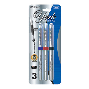 BAZIC York Asst. Color Rollerball Pen w/ Grip (3/Pack) BAZIC York Asst. Color Rollerball Pen w/ Grip (3/Pack)