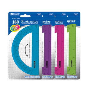 BAZIC Assorted Color Semicircular 6" Protractor BAZIC Assorted Color Semicircular 6" Protractor